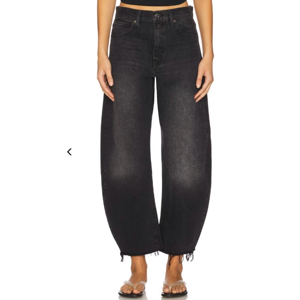 Frame The Bubble Cropped Frayed High Rise Barrel-Leg Jeans size 30 - Picture 7 of 7